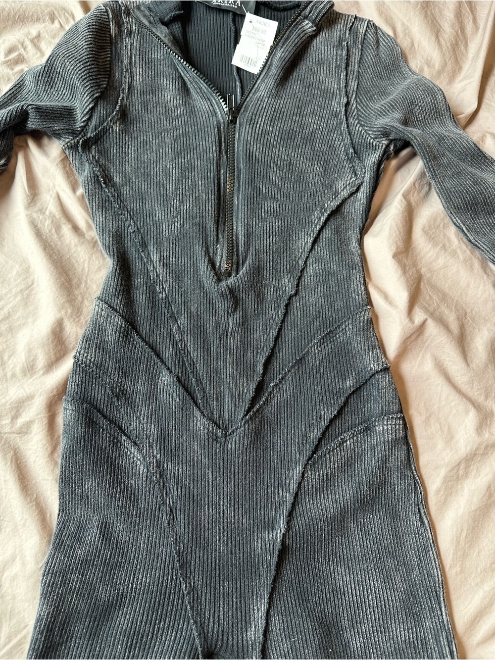 AKIRA Maddelyn Zip Jumpsuit Womens Large GD3590 NWT $69 Catsuit Stretch Blk/Gry - Picture 5 of 9